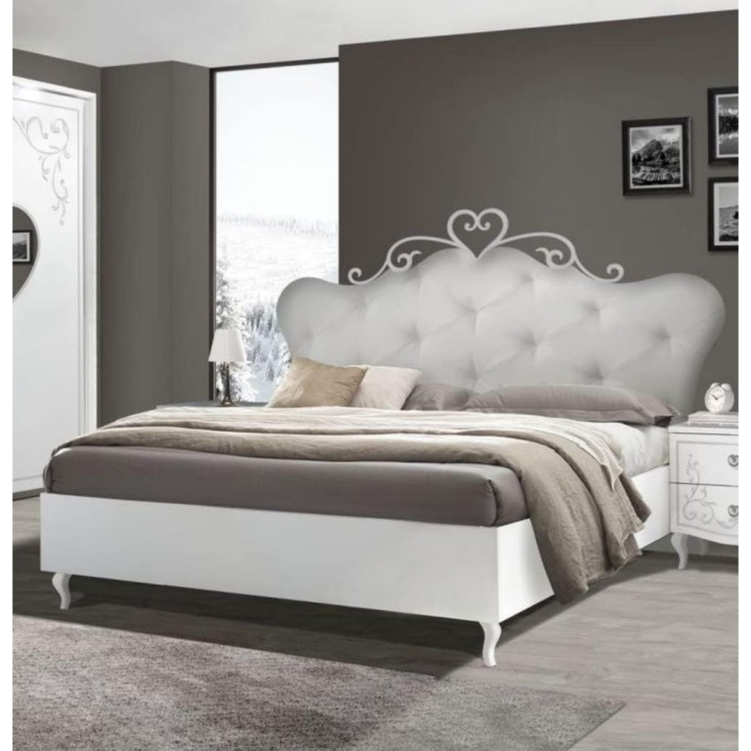 Bett fuer Schlafzimmer mit LED Beleuchtung mit Kopfteil weiss