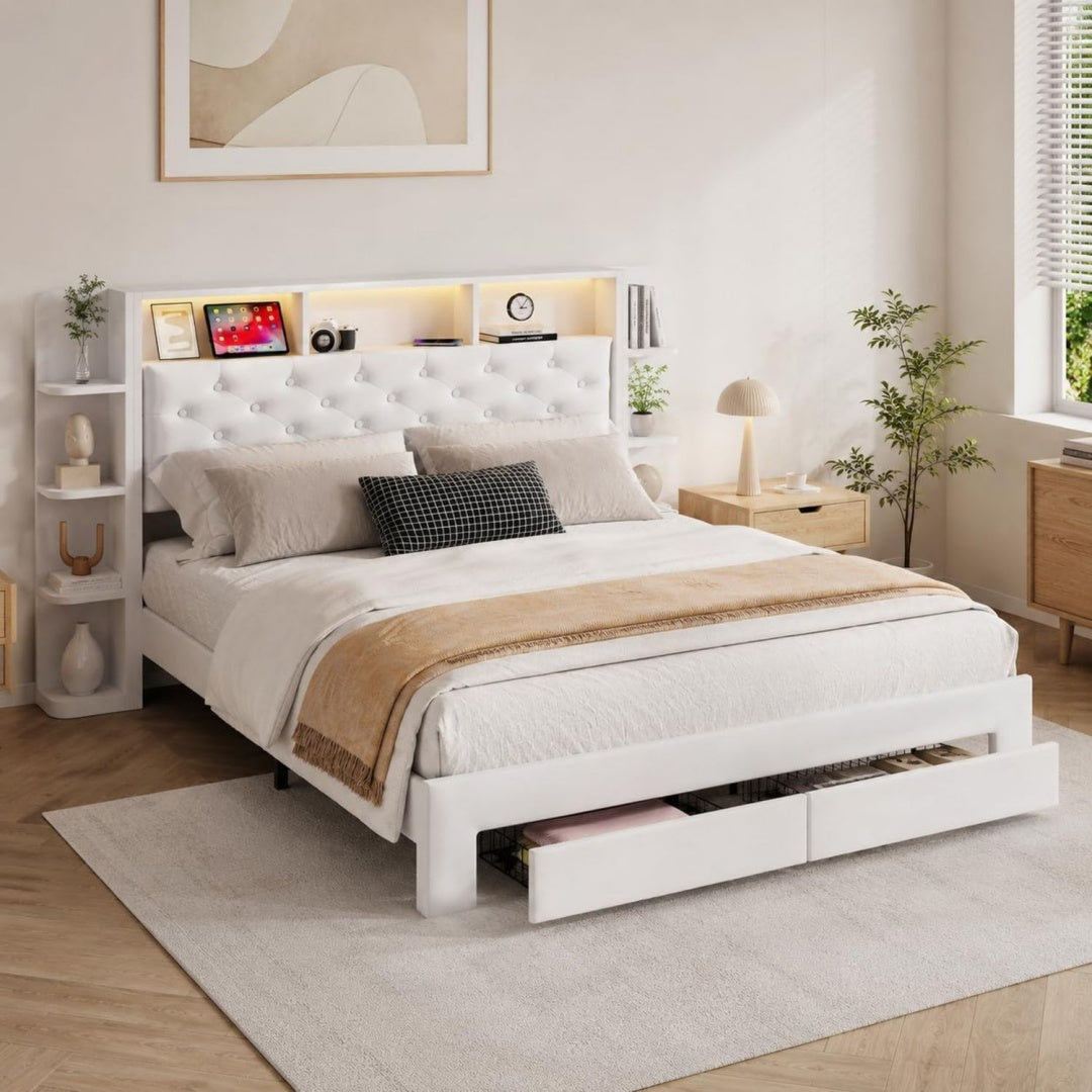 Bett fuer Schlafzimmer mit Schubladen verstellbar schwarz