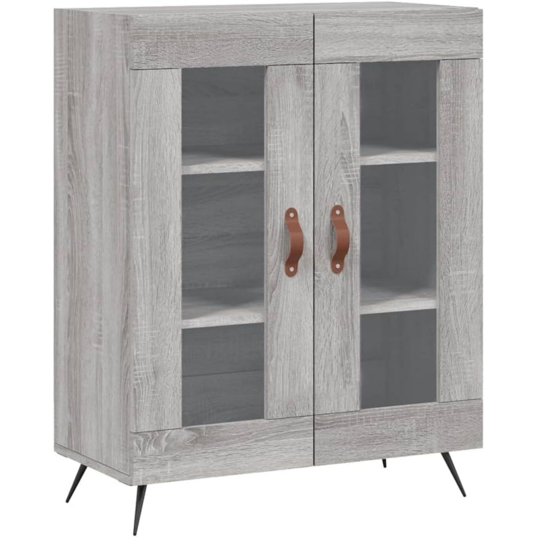 Schubladenschrank grau mit Tueren mit Glas