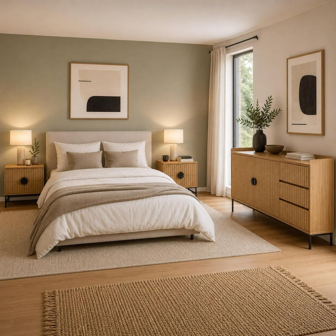 Ablage am Bett mit Schubladen 80 x 130 x 42 cm natur