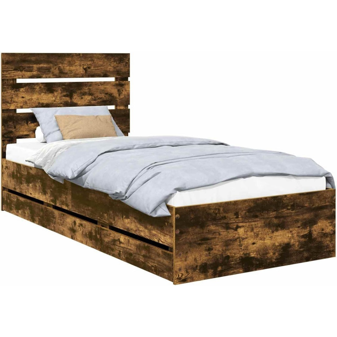 Bett fuer Schlafzimmer eiche mit Schubladen mit Kopfteil