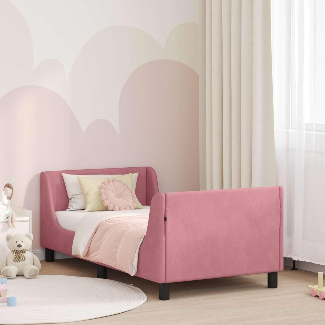 Bettgestell rosa mit Stauraum mit Samtbezug