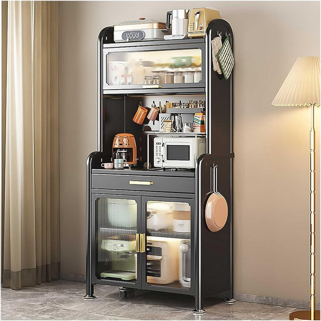 Stauraumschrank Backergestell Verstellbarem Regal, Mikrowellenstander Schublade, schwarz